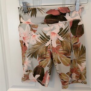 Tropical Print High-Waisted Bicycle Shorts